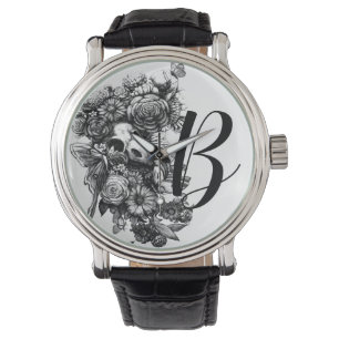 Rozen en molen - zwart monogram horloge
