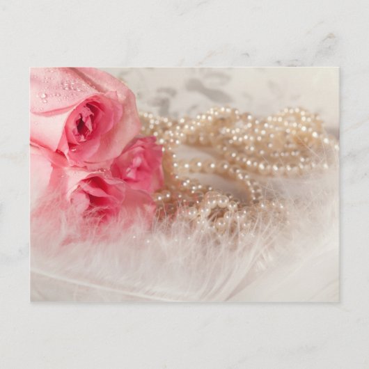 Rozen en parels met veren briefkaart (Voorkant)