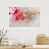 Rozen en parels met veren poster (Keuken)