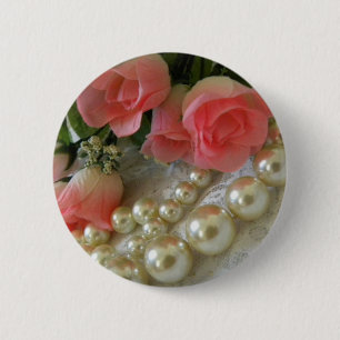 Rozen en parels ronde button 5,7 cm