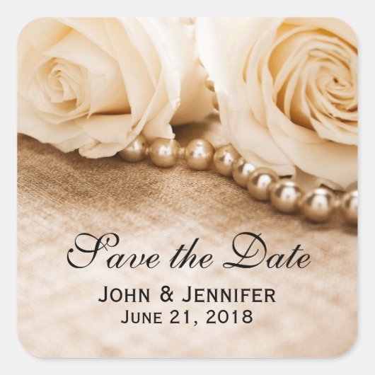 Rozen en parels vierkante sticker (Voorkant)