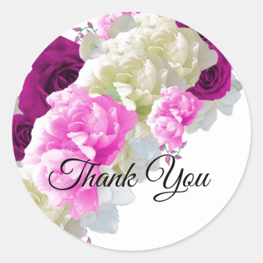 Rozen en Peony Bouquet Dank u Sticker (Voorkant)