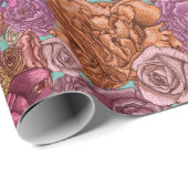 Rozen en pinda's met handgetekende bloem op munt cadeaupapier (Rol Hoek)