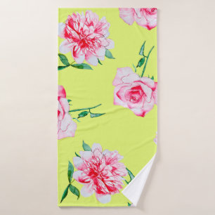 Rozen en pony waterverf illustratie patterna badhanddoek