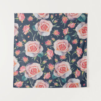 Rozen en rozenknoppen: Bloemen naadloos. Wandkleed