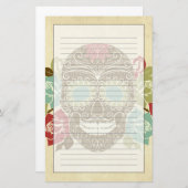 Rozen en schedel, kleurrijke dag van de dode kaart (Voorkant / Achterkant)