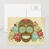 Rozen en schedel, kleurrijke dag van de dode kaart (Voorkant / Achterkant)