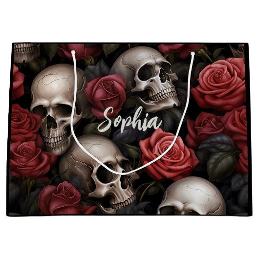 Rozen en schedels groot cadeauzakje (Voorkant)