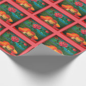 Rozen en sinaasappels  fruitetiket cadeaupapier (Hoek)