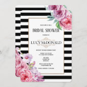 Rozen en strepen Bridal Shower Uitnodiging (Voorkant / Achterkant)