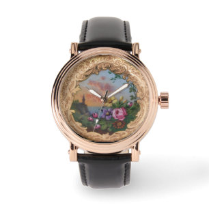  ROZEN EN STROMEN MET LANDSCHAP HORLOGE