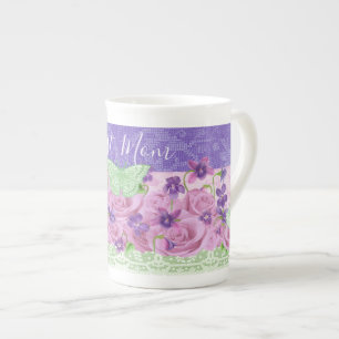 Rozen en Violet Bone China Mok