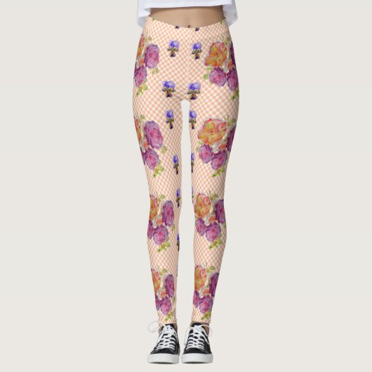 Rozen en Violet Shabby waterverf Leggings (Voorkant)
