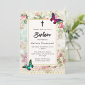 rozen en Vlinders Doop Uitnodigen Kaart (Staand voorkant)