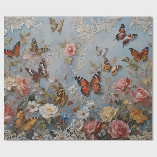 Rozen en vlinders Print Decoupage / Cadeaupapier (Vlak)