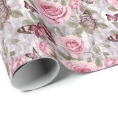 Rozen en vlinders Waterverf Bloemen Cadeaupapier (Rol Hoek)