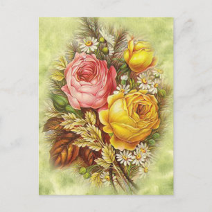  Rozen en White Daisy Flowers Briefkaart