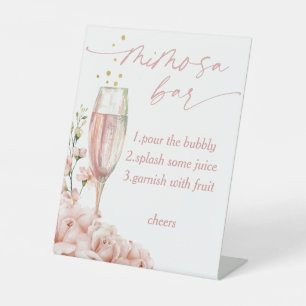 Rozen Floral Brunch en bubbly Mimosa-staafje Reclamebord Met Voetstuk