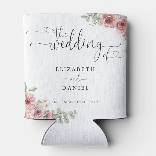 Rozen Floral Elegant Hart Script Bruiloft Blikjeskoeler (Achterkant)