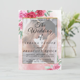 Rozen Floral Elegant Vellum Wedding Invitation Kaart