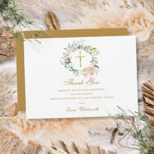 Rozen Floral Garland bevestiging Gold Script Bedankkaart