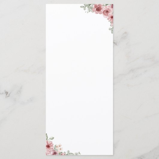 Rozen Floral Hart Script Trouwdiner Menu (Achterkant)