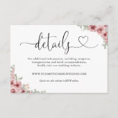 Rozen Floral Heart Script bruiloft details Informatiekaartje (Voorkant)