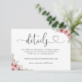 Rozen Floral Heart Script bruiloft details Informatiekaartje (Staand voorkant)