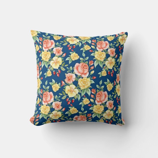  Rozen Floral Pattern Illustratie Kussen (Voorkant)