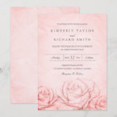 Rozen Floral Pink Elegant Wedding Kaart (Voorkant / Achterkant)