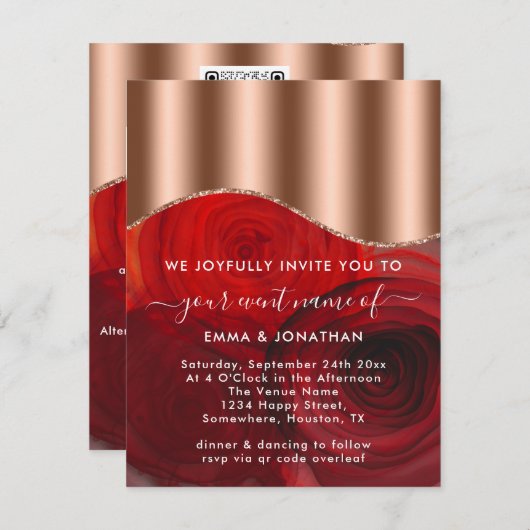 Rozen Floral QR Code Roos Gold Copper Red (Voorkant / Achterkant)