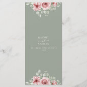 Rozen Floral Sage Green Wedding Dinner Menu (Achterkant)