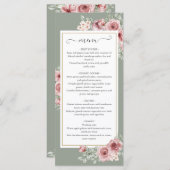 Rozen Floral Sage Green Wedding Dinner Menu (Voorkant / Achterkant)