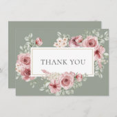 Rozen Floral Sage Groen Goud Geometrisch Bedankkaart (Voorkant / Achterkant)