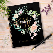 Rozen Floral Script Monogram Black Gold 2023 Planner