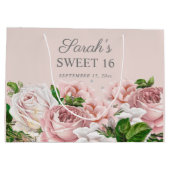 Rozen Floral Silver Glitter Sweet 16 Groot Cadeauzakje (Achterkant)