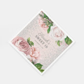 Rozen Floral Silver Glitter Sweet 16 Servet (Hoek)