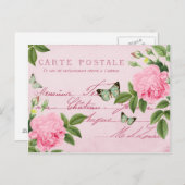  rozen florale briefkaart met vlinders (Voorkant / Achterkant)