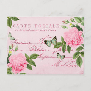 rozen florale briefkaart met vlinders