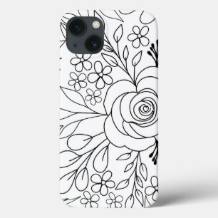 Rozen florale tekenlijn iPhone 13 hoesje