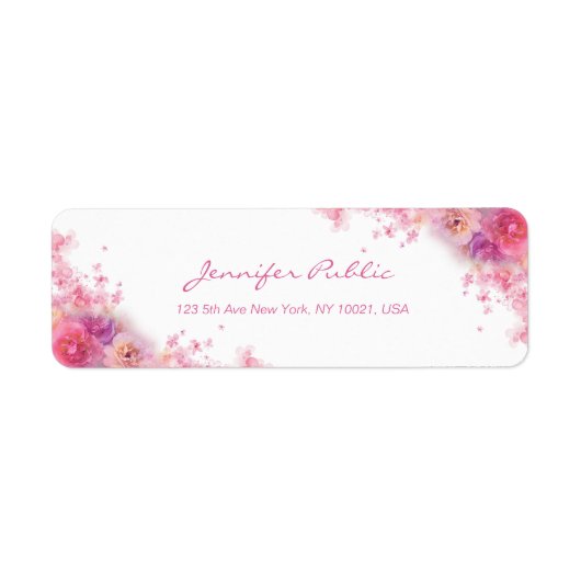 Rozen Flowers Elegant Hand Script Waterverf Art Etiket (Voorkant)