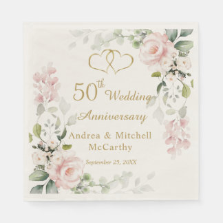 Rozen Foliage Hearts 50th Wedding Jubileum Servet