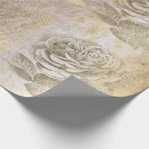 Rozen Foxier Gold Parly Metallic Floral Grungy Cadeaupapier