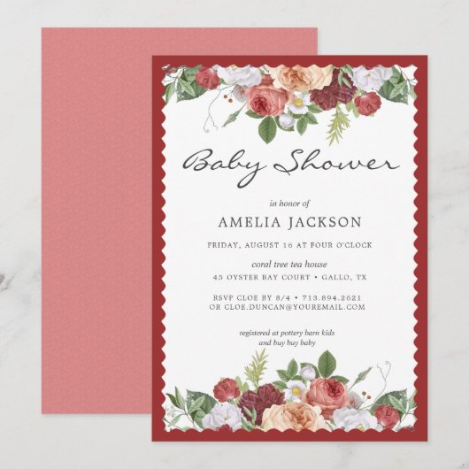 Rozen Galore Baby shower Invitation Kaart (Voorkant / Achterkant)