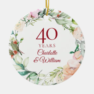 Rozen Garland 40th Ruby Wedding Jubileum Keramisch Ornament