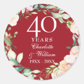 Rozen Garland 40th Ruby Wedding Jubileum Ronde Sticker (Voorkant)