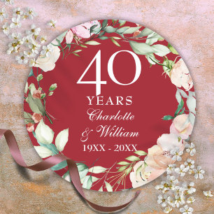 Rozen Garland 40th Ruby Wedding Jubileum Ronde Sticker