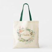 Rozen Garland Aangepaste scriptnaam Tote Bag (Achterkant)