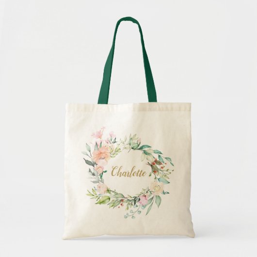 Rozen Garland Aangepaste scriptnaam Tote Bag (Voorkant)