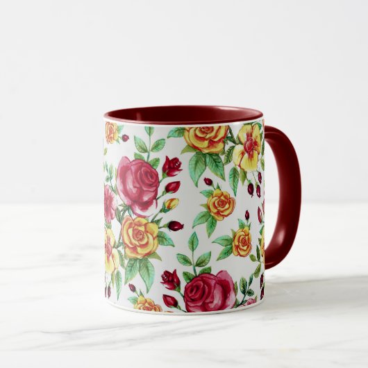 rozen, geel en roos rood, mok (Voorkant rechts)